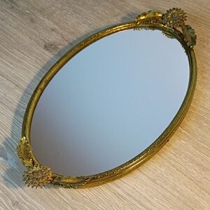 Vtg Matson Gold Tone Floral Filigree Oval Vanity Tray Wall Mirror